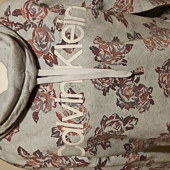 Calvin Klein Women's Hoodie Gray and Pink Floral Sweatshirt - Size Small - Picture 2 of 6